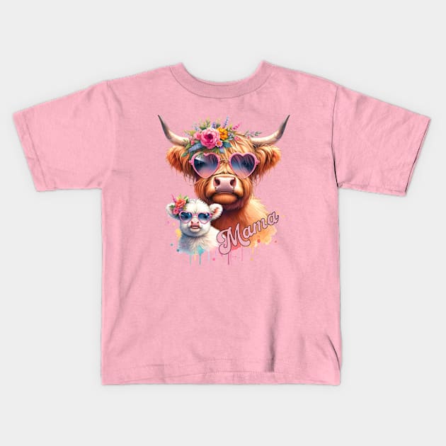 Mama Highland Cow Baby Calf Floral Mothers Day Mom Adorable Kids T-Shirt by SOUDESIGN_vibe